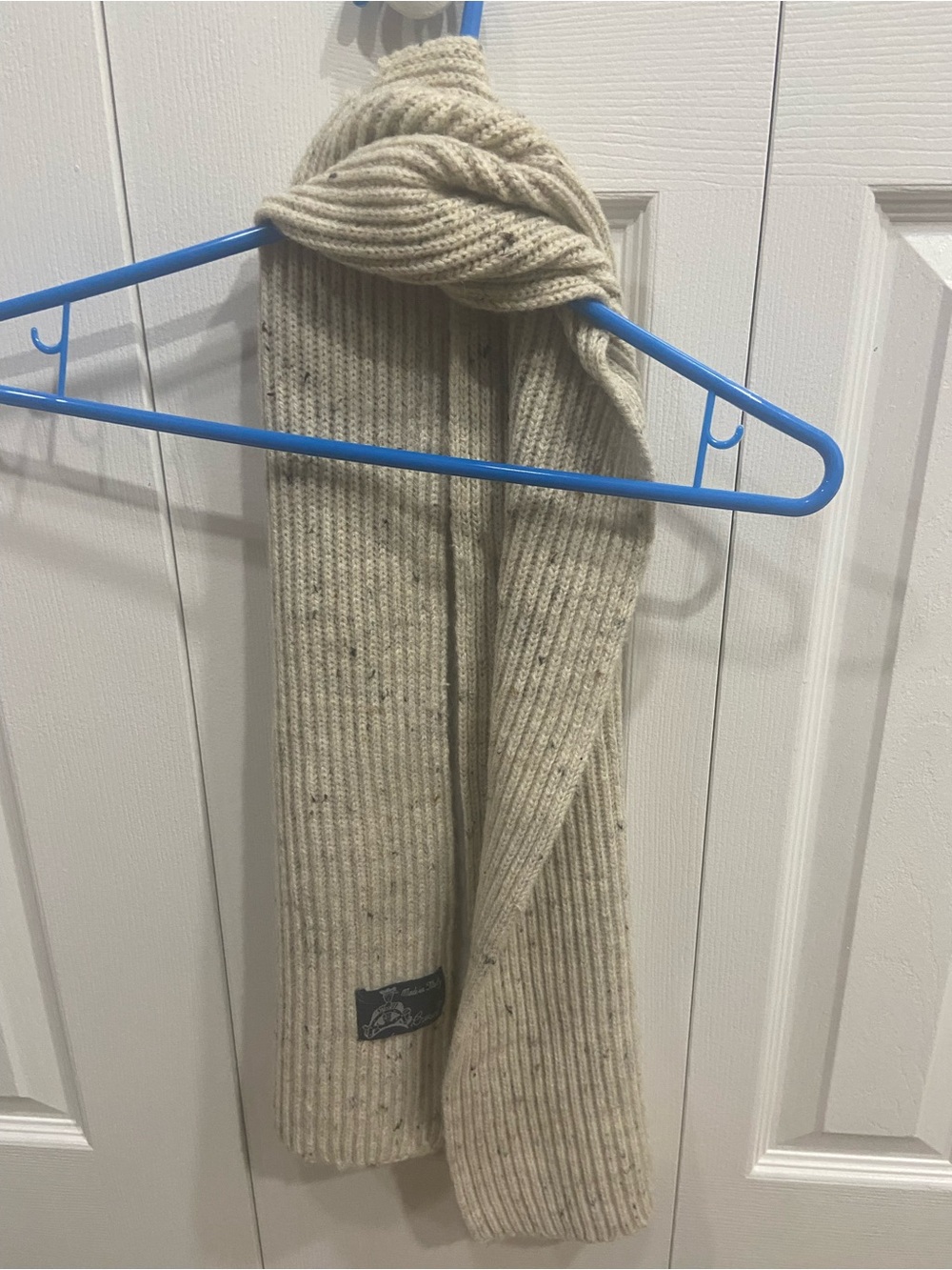 Vintage Bresci Wool Cream Ribbed Knit Scarf - Made In Italy
